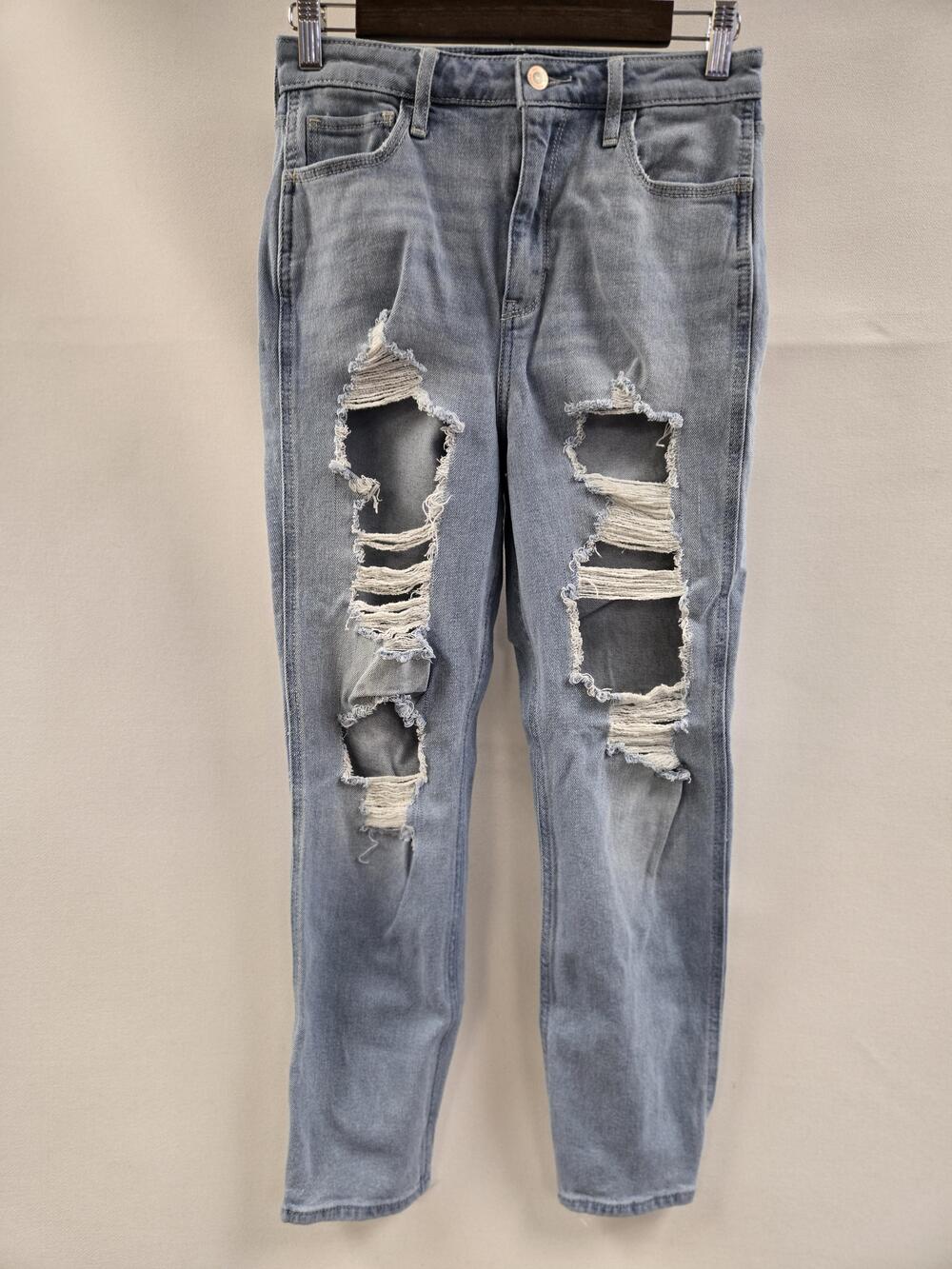 Hollister Ultra High Rise Mom Jeans Womens 5R W27 L27 Blue Distressed Ripped